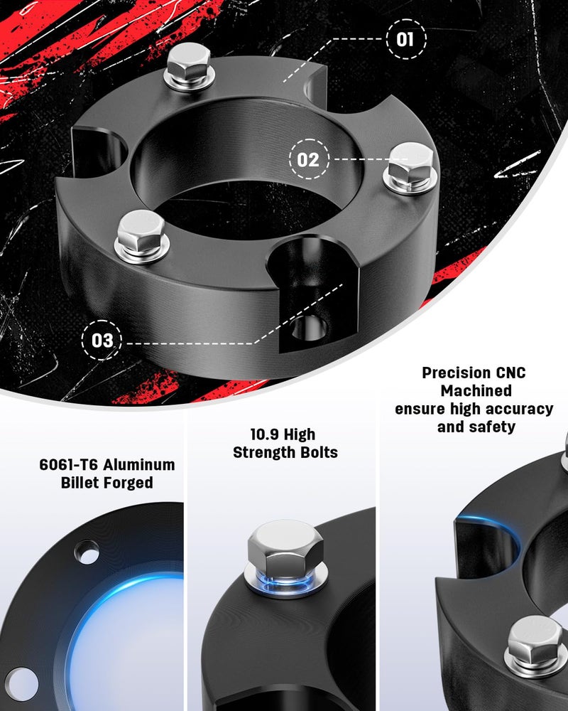 Richeer 3 inch Leveling Lift Kit Compatible with 2005-2023 Tacoma 2WD 4WDï¼ŒLeveling Lift Kit Fit for 2003-2024 4Runner 2WD 4WD Front Strut Spacers Raise the Front of your Pickup by 3" - Image 3